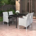 5 Piece Garden Dining Set Poly Rattan and Glass