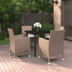 5 Piece Garden Dining Set with Cushions Poly Rattan and Black