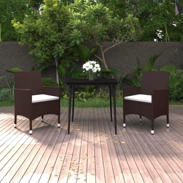 3 Piece Garden Dining Set with Cushions Poly Rattan and Glass