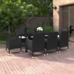 9 Piece Garden Dining Set with Cushions Poly Rattan and Glass