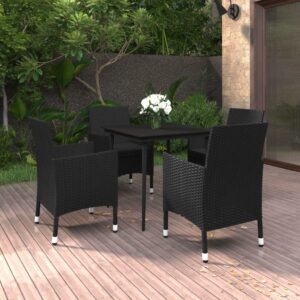 5 Piece Garden Dining Set with Cushions Poly Rattan and Glass