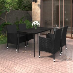 5 Piece Garden Dining Set with Cushions Poly Rattan and Glass