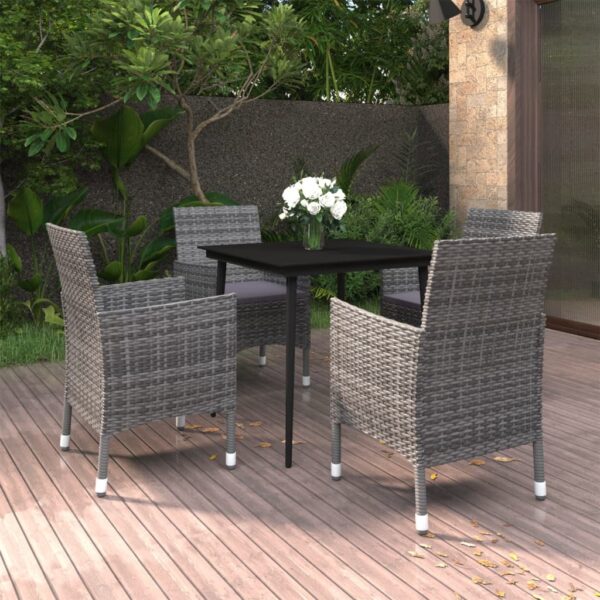 5 Piece Garden Dining Set with Cushions Poly Rattan and Glass