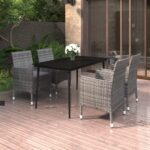 5 Piece Garden Dining Set with Cushions Poly Rattan and Glass