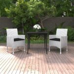 3 Piece Garden Dining Set with Cushions Poly Rattan and Glass