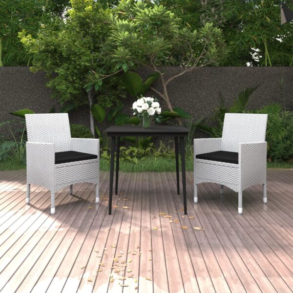 3 Piece Garden Dining Set with Cushions Poly Rattan and Glass