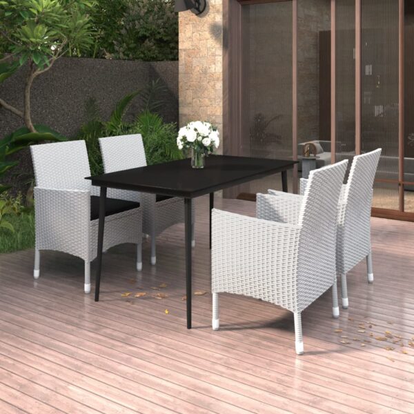 5 Piece Garden Dining Set with Cushions Poly Rattan and Glass