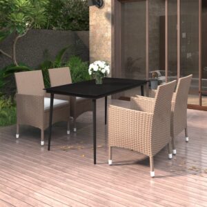 5 Piece Garden Dining Set with Cushions Poly Rattan and Glass