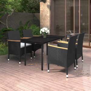 5 Piece Garden Dining Set with Cushions Poly Rattan and Glass