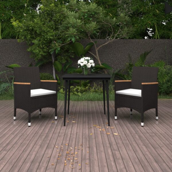 3 Piece Garden Dining Set with Cushions Poly Rattan and Glass