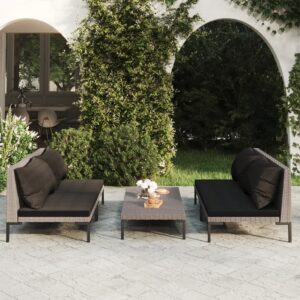 5 Piece Garden Lounge Set with Cushions Poly Rattan Dark Grey