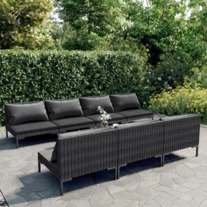 8 Piece Garden Lounge Set with Cushions Poly Rattan Dark Grey