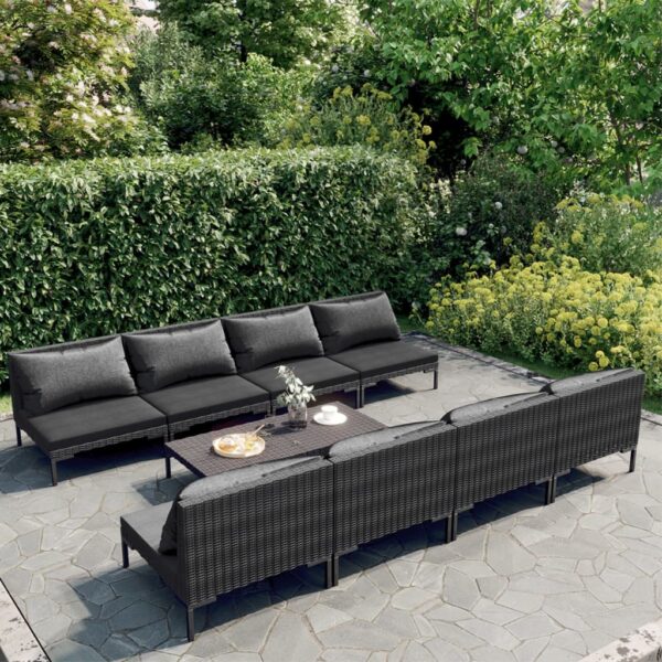 9 Piece Garden Lounge Set with Cushions Poly Rattan Dark Grey