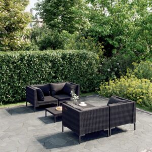 5 Piece Garden Lounge Set with Cushions Poly Rattan Dark Grey