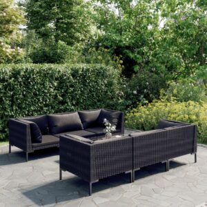 7 Piece Garden Lounge Set with Cushions Poly Rattan Dark Grey