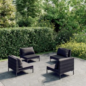 4 Piece Garden Lounge Set with Cushions Poly Rattan Dark Grey