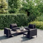 5 Piece Garden Lounge Set with Cushions Poly Rattan Dark Grey