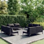 8 Piece Garden Lounge Set with Cushions Poly Rattan Dark Grey