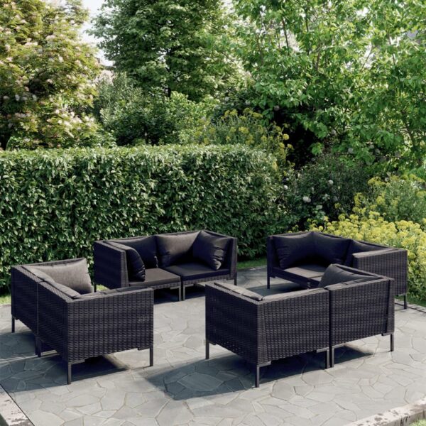 8 Piece Garden Lounge Set with Cushions Poly Rattan Dark Grey