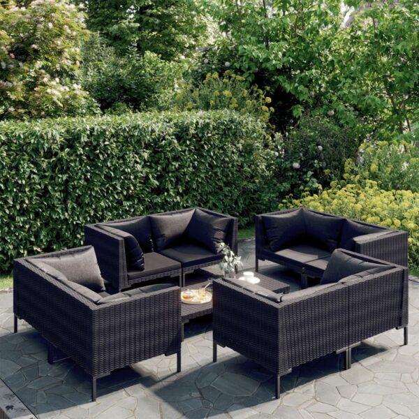 9 Piece Garden Lounge Set with Cushions Poly Rattan Dark Grey