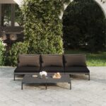 4 Piece Garden Lounge Set with Cushions Poly Rattan Dark Grey