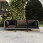 3 Piece Garden Lounge Set with Cushions Poly Rattan Dark Grey