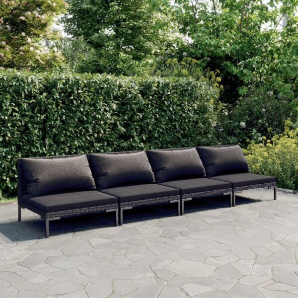 4 Piece Garden Lounge Set with Cushions Poly Rattan Dark Grey