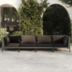 4 Piece Garden Lounge Set with Cushions Poly Rattan Dark Grey