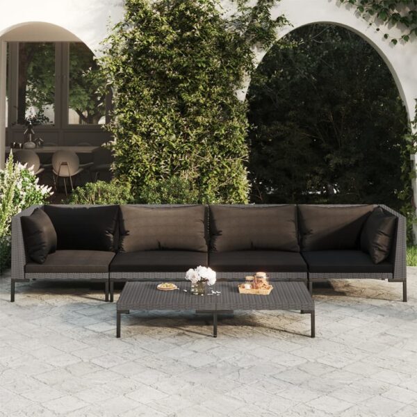 5 Piece Garden Lounge Set with Cushions Poly Rattan Dark Grey