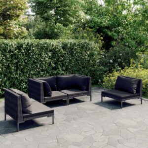 4 Piece Garden Lounge Set with Cushions Poly Rattan Dark Grey