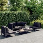 5 Piece Garden Lounge Set with Cushions Poly Rattan Dark Grey