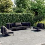 5 Piece Garden Lounge Set with Cushions Poly Rattan Dark Grey