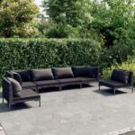 6 Piece Garden Lounge Set with Cushions Poly Rattan Dark Grey