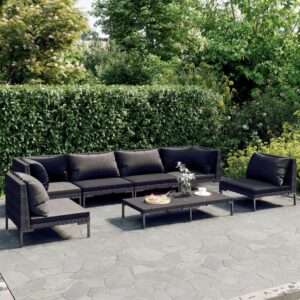 7 Piece Garden Lounge Set with Cushions Poly Rattan Dark Grey