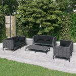 7 Piece Garden Lounge Set with Cushions Poly Rattan Dark Grey