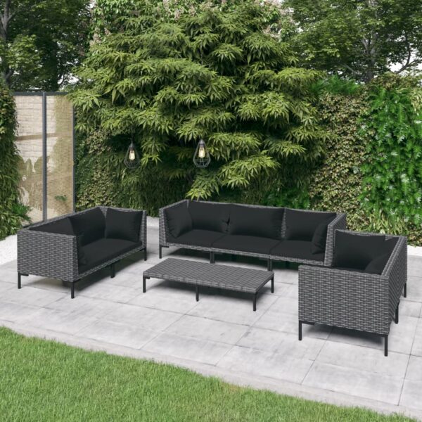 8 Piece Garden Lounge Set with Cushions Poly Rattan Dark Grey