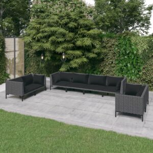 8 Piece Garden Lounge Set with Cushions Poly Rattan Dark Grey