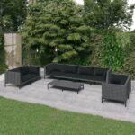 9 Piece Garden Lounge Set with Cushions Poly Rattan Dark Grey