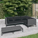 5 Piece Garden Lounge Set with Cushions Poly Rattan Dark Grey