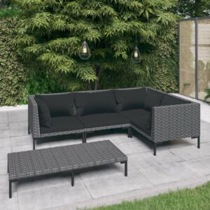 5 Piece Garden Lounge Set with Cushions Poly Rattan Dark Grey