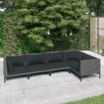 5 Piece Garden Lounge Set with Cushions Poly Rattan Dark Grey