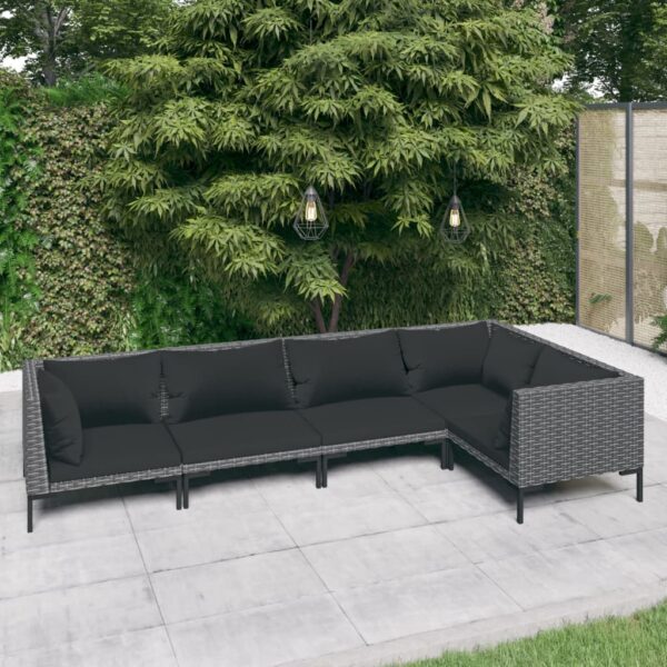 5 Piece Garden Lounge Set with Cushions Poly Rattan Dark Grey