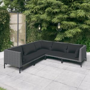 5 Piece Garden Lounge Set with Cushions Poly Rattan Dark Grey