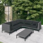 6 Piece Garden Lounge Set with Cushions Poly Rattan Dark Grey