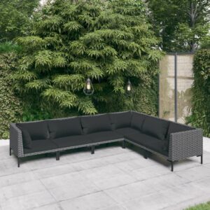 6 Piece Garden Lounge Set with Cushions Poly Rattan Dark Grey