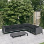 7 Piece Garden Lounge Set with Cushions Poly Rattan Dark Grey