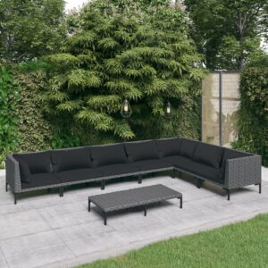 8 Piece Garden Lounge Set with Cushions Poly Rattan Dark Grey