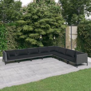 8 Piece Garden Lounge Set with Cushions Poly Rattan Dark Grey