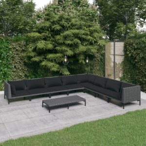 9 Piece Garden Lounge Set with Cushions Poly Rattan Dark Grey