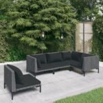 5 Piece Garden Lounge Set with Cushions Poly Rattan Dark Grey